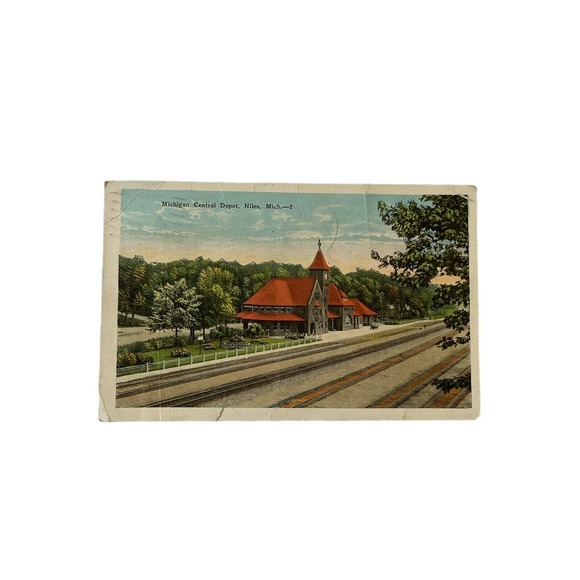 Vtg 1929 Litho Ephemera Postcard Niles MI Train Depot Station Railroad Posted - Picture 2 of 11